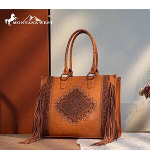 Montana West Floral Tool Fringe Collection Conceal Carry Wide Tote MW1299G-8317